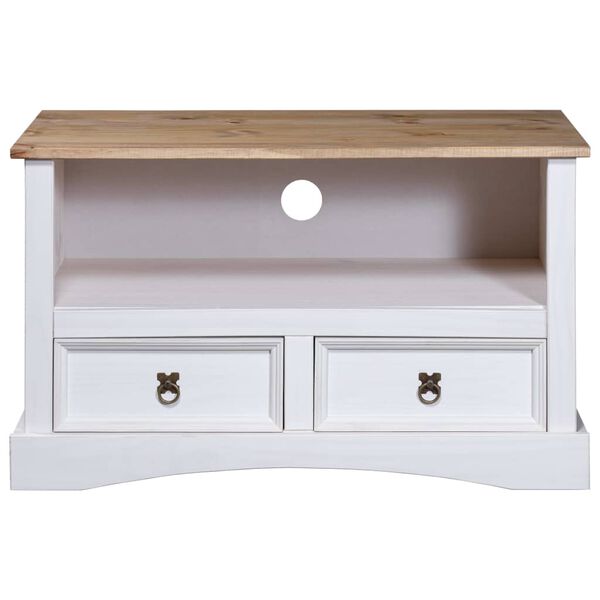 vidaXL TV-Schrank Mexiko-Stil Kiefernholz Weiß 91x43x56 cm