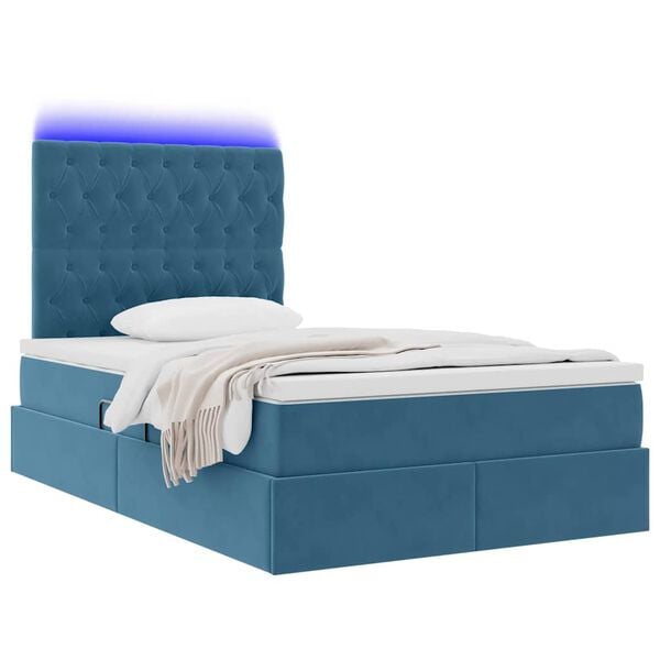 vidaXL Bett mit Stauraum und LED Dunkelblau 120 x 200 cm Samt