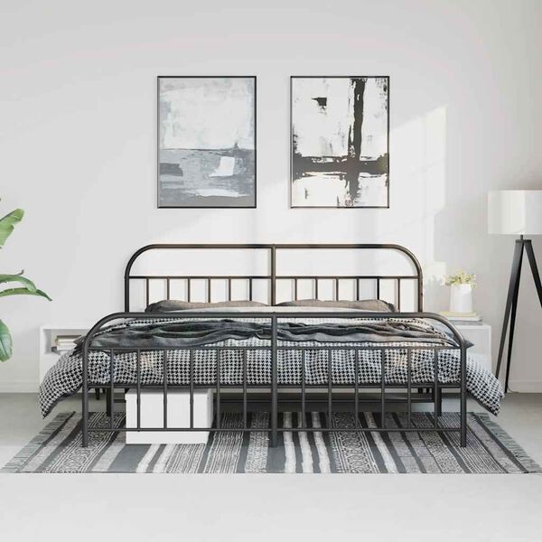 vidaXL Bettgestell mit Kopf- und Fu&szlig;teil Metall Schwarz 193x203 cm