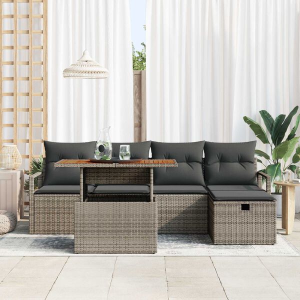 vidaXL Garten-Sofa-Set 6 pcs Grau Poly-Rattan