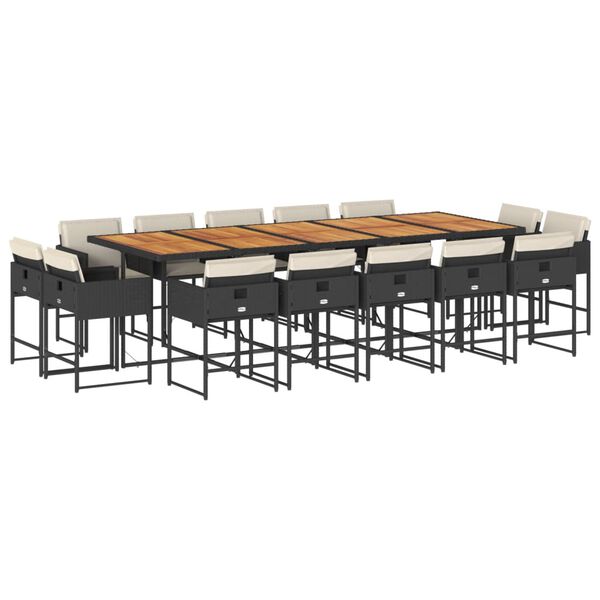 vidaXL 15-tlg. Garten-Essgruppe mit Kissen Schwarz Poly Rattan