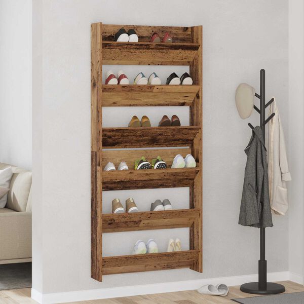 vidaXL Schuhschrank 2 pcs Altholz 85 x 18 x 90 cm Holzwerkstoff