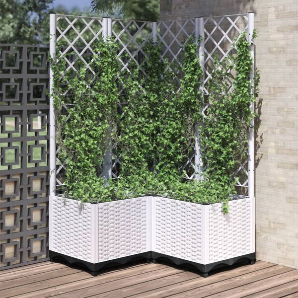 vidaXL Pflanzk&uuml;bel mit Rankgitter Wei&szlig; 80x80x136 cm PP