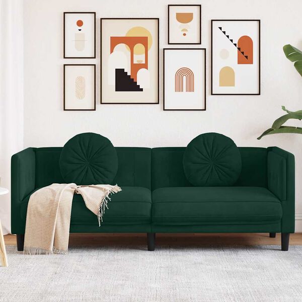 vidaXL Sofa mit Kissen 3-Sitzer Dunkelgr&uuml;n Samt