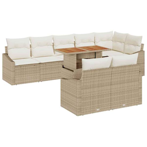 vidaXL Garten-Sofa-Set mit Kissen mit Kissen 9 pcs Beige und Creme