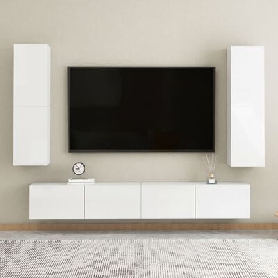 vidaXL TV-Schrank Hochglanz-Weiß 30,5x30x110 cm Holzwerkstoff