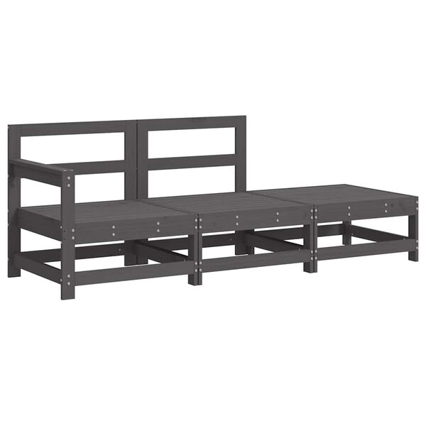 vidaXL 3-tlg. Garten-Lounge-Set mit Kissen Grau Massivholz