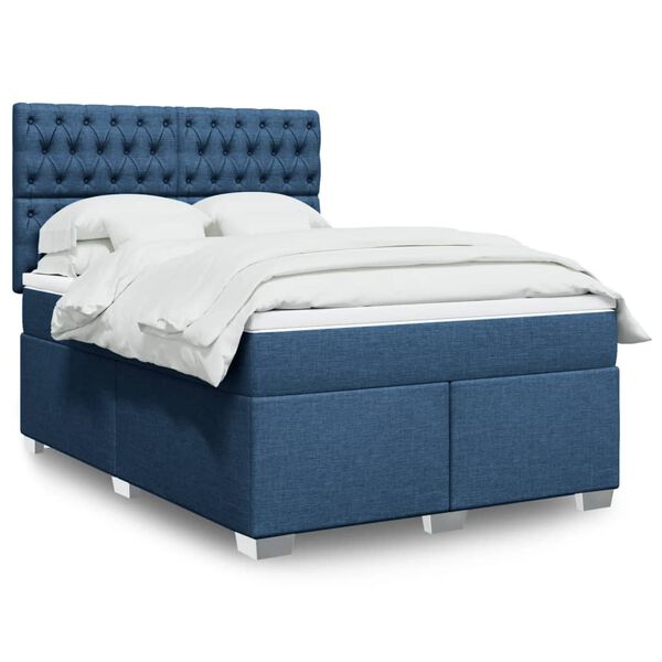 vidaXL Boxspringbett mit Matratze Blau 160x200 cm Stoff