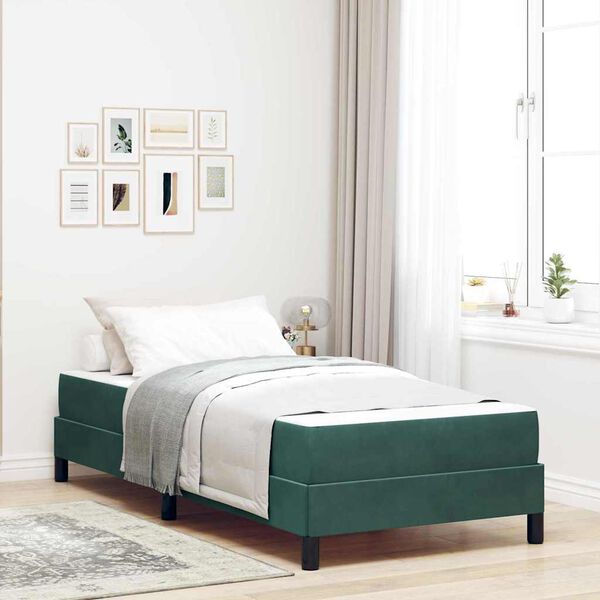 vidaXL Boxspringbett mit Matratze Dunkelgr&uuml;n 90 x 190 cm Stoff