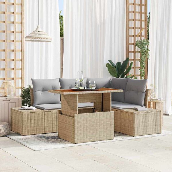 vidaXL Garten-Sofa-Set mit Kissen mit Kissen 5 pcs Beige und Grau