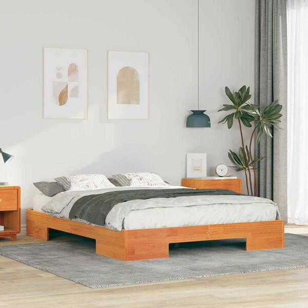 vidaXL Bodenbettgestell Braun 150 x 200 cm Massivholz Kiefer