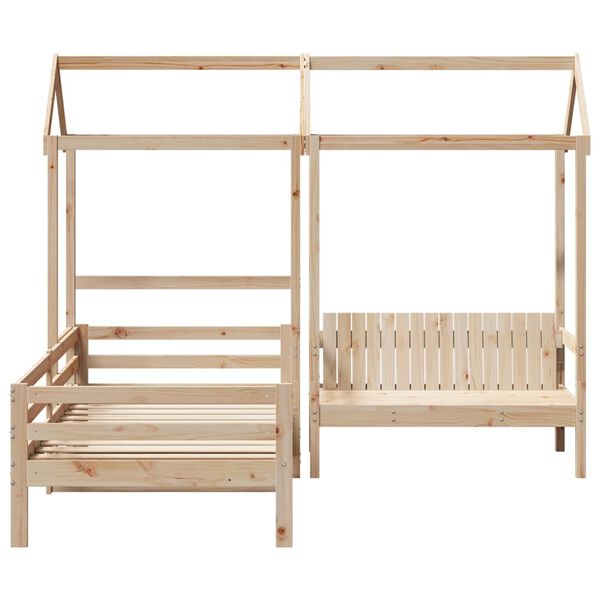 vidaXL Tagesbett und Bank mit Dach 90x200 cm Kiefernholz