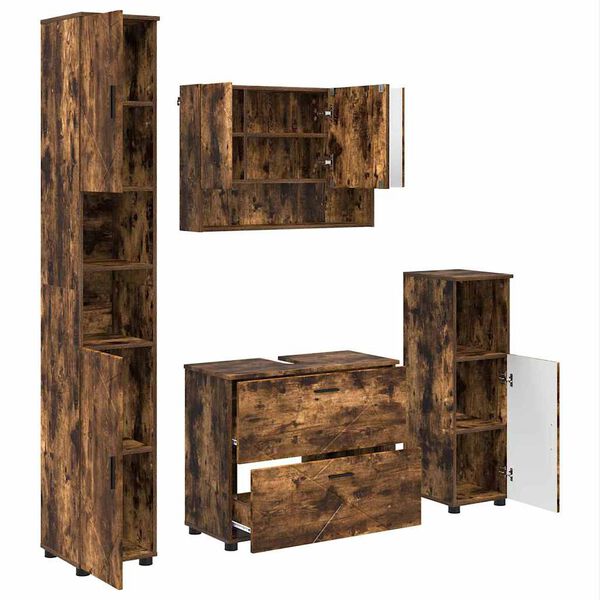 vidaXL Badezimmerm&ouml;bel-Set mit Schubladen 4 pcs Ger&auml;ucherte Eiche