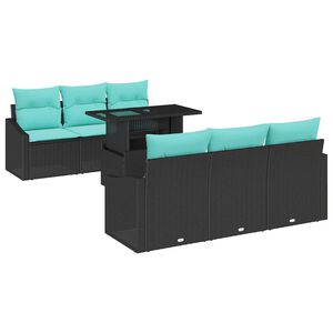 vidaXL Gartensofa-set 7 stk. 6-Sitzanzahl Schwarz und Blau Poly-Rattan
