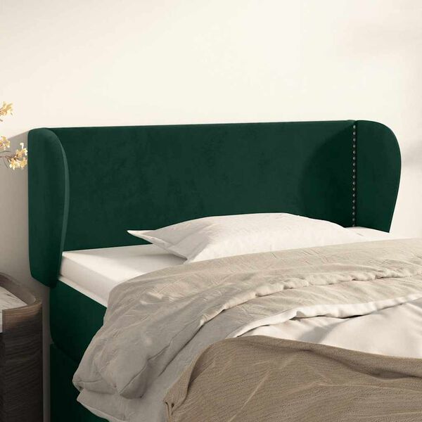 vidaXL Kopfteil mit Ohren Dunkelgr&uuml;n 103x23x78/88 cm Samt