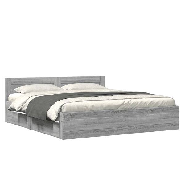 vidaXL Bettgestell mit Kopfteil Grau Sonoma 180x200 cm Holzwerkstoff