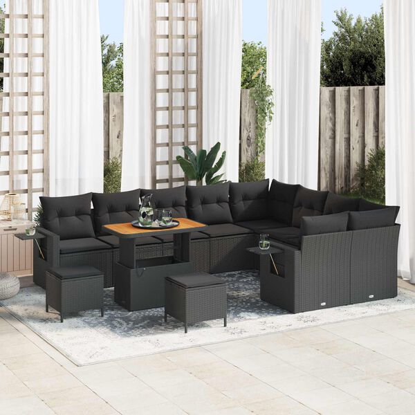 vidaXL Gartensofa-set mit Kissen 12 pcs Schwarz Poly-Rattan