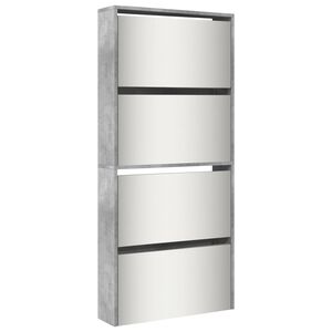 vidaXL Schuhschrank mit Spiegel 4 F&auml;cher Betongrau 63x17x134 cm