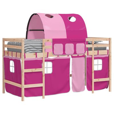 vidaXL Kinderhochbett mit Tunnel Rosa 90x190 cm Massivholz Kiefer