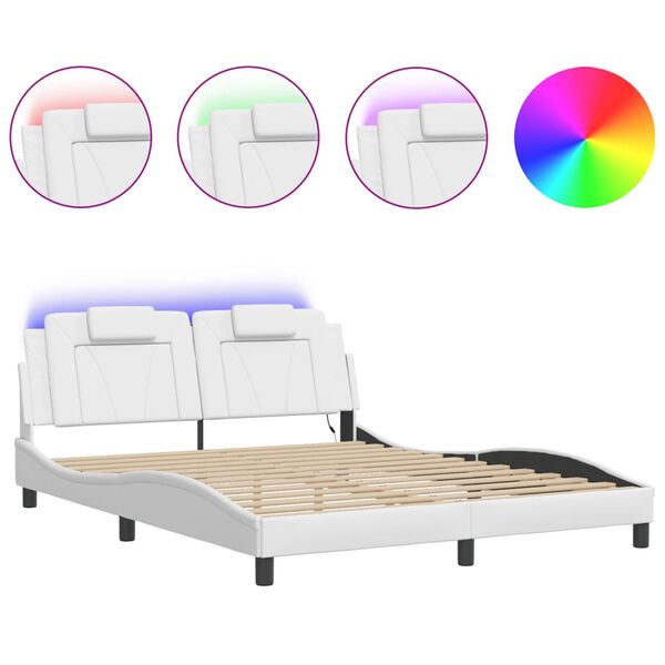 vidaXL Bettgestell "Viana" mit LED ohne Matratze Wei&szlig; 160x200 cm