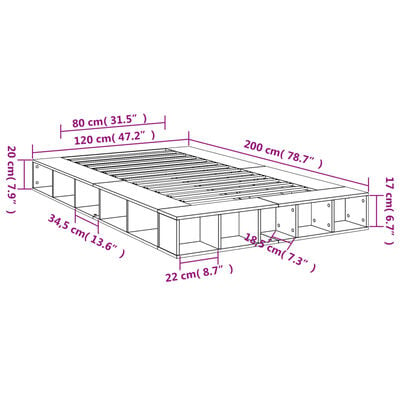 vidaXL Bettgestell Räuchereiche 120x200 cm Holzwerkstoff