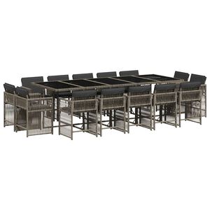 vidaXL 15-tlg. Garten-Essgruppe mit Kissen Grau Poly Rattan