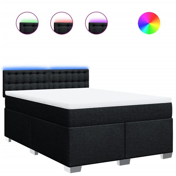 vidaXL Boxspringbett mit Matratze Schwarz 160x200 cm Stoff