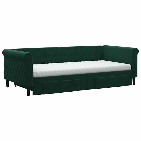 vidaXL Tagesbett Ausziehbar mit Schubladen Dunkelgr&uuml;n 90x200 cm Samt