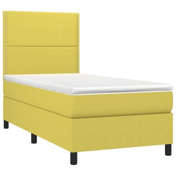 vidaXL Boxspringbett mit Matratze & LED Gr&uuml;n 100x200 cm Stoff