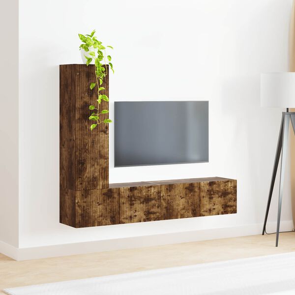 vidaXL TV-Schrankset 3 pcs Ger&auml;ucherte Eiche Holzwerkstoff