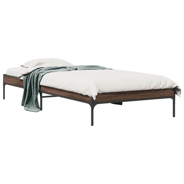 vidaXL Bettgestell Braun Eichen-Optik 90x200 cm Holzwerkstoff Metall
