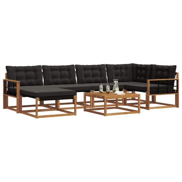 vidaXL Outdoor-Sofagarnitur mit Kissen 19 pcs Nat&uuml;rlich und Schwarz