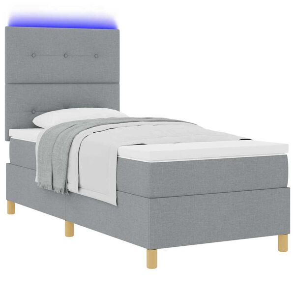 vidaXL LED Boxspringbett mit Matratze Hellgrau 90 x 190 cm Stoff
