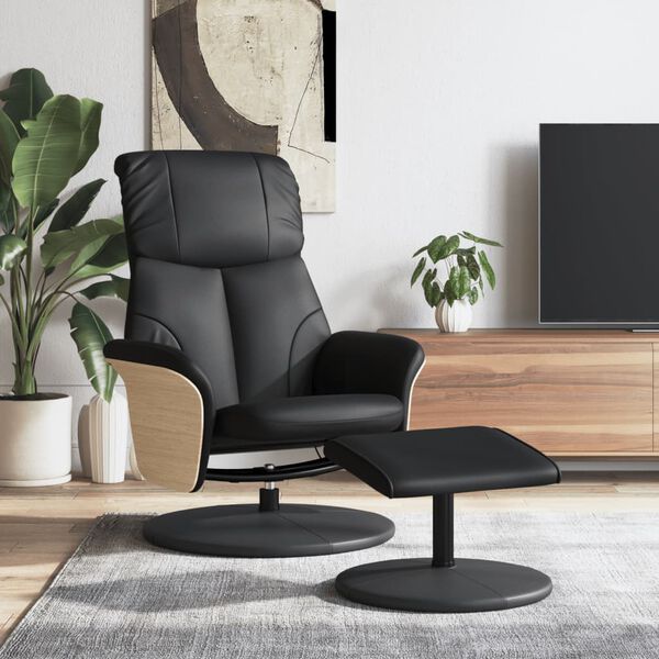 vidaXL Relaxsessel mit Fu&szlig;hocker Schwarz Kunstleder