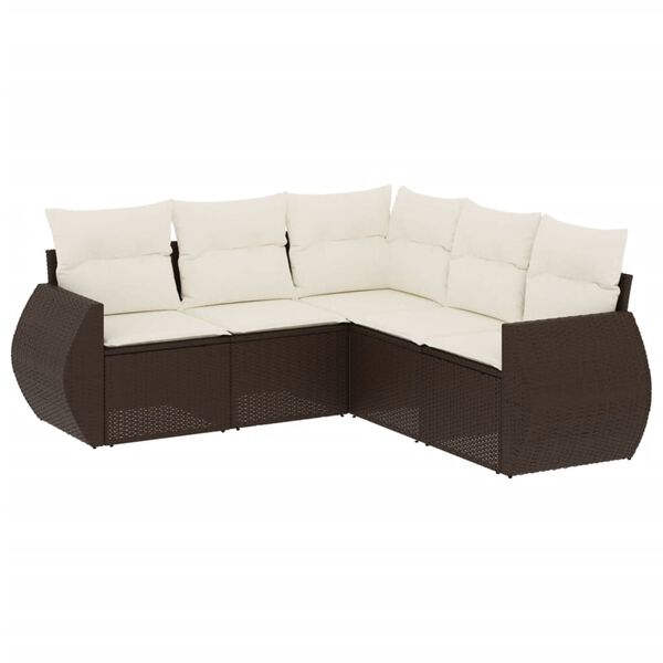 vidaXL 5-tlg. Garten-Sofagarnitur mit Kissen Braun Poly Rattan