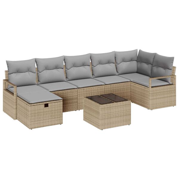 vidaXL Sofa Set mit Kissen 8 pcs Beige und Hellgrau Poly-Rattan