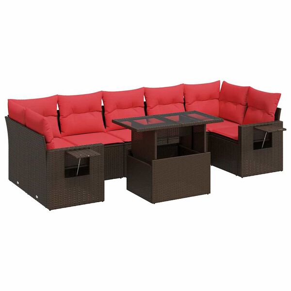 vidaXL 8-tlg. Garten-Sofagarnitur mit Kissen Braun Poly Rattan Akazie