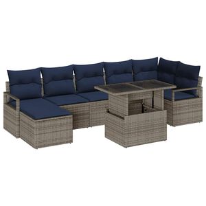 vidaXL Gartensofa-set 8 stk. Grau und Marineblau Poly-Rattan