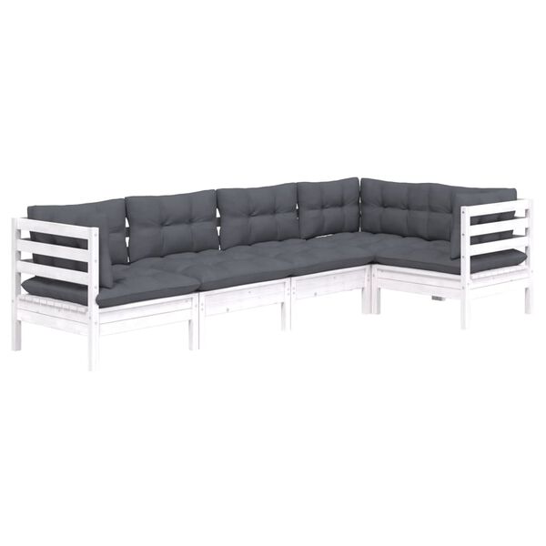 vidaXL 5-tlg. Garten-Lounge-Set mit Kissen Wei&szlig; Kiefernholz
