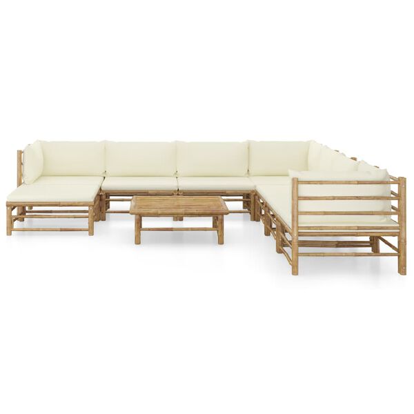 vidaXL 9-tlg. Garten-Lounge-Set mit Cremewei&szlig;en Kissen Bambus