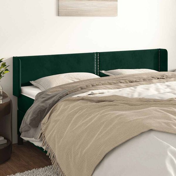 vidaXL Kopfteil mit Ohren Dunkelgr&uuml;n 163x16x78/88 cm Samt