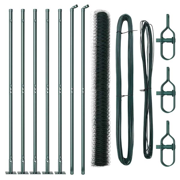 vidaXL Zaunpfosten Grün 10 x 1,5 m (50 mm Maschenweite) Stahl und PVC