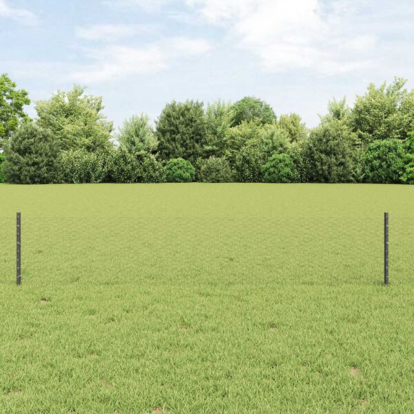 vidaXL Zaun mit Pfosten Grau 0,4 x 50 m Stahl und PVC