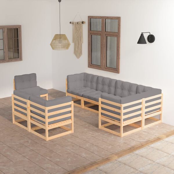 vidaXL 8-tlg. Garten-Lounge-Set mit Kissen Massivholz Kiefer