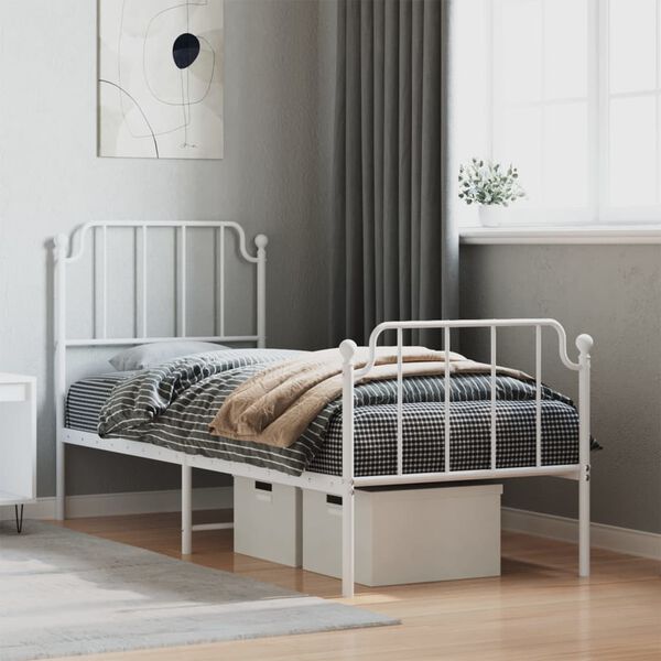 vidaXL Bettgestell mit Kopf- und Fu&szlig;teil Metall&nbsp;Wei&szlig; 75x190 cm