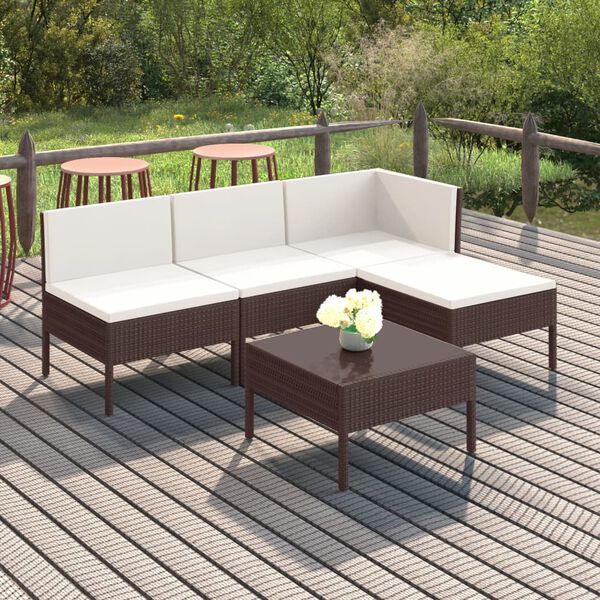 vidaXL 5-tlg. Garten-Lounge-Set mit Auflagen Poly Rattan Braun