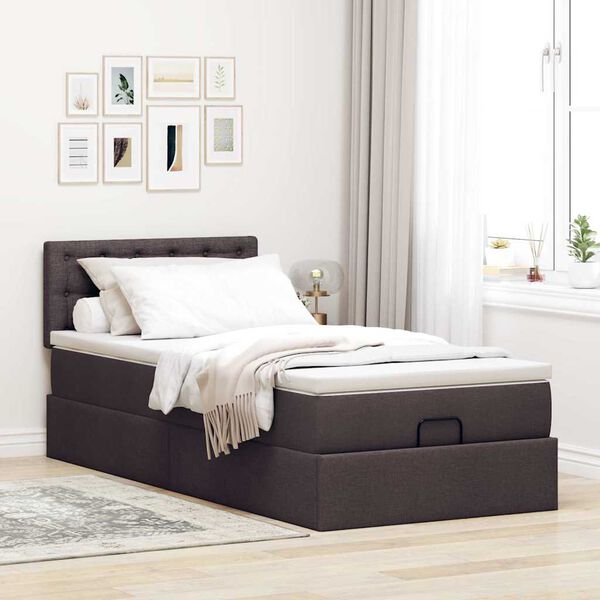 vidaXL Ottoman-Bett mit Matratze & LEDs Dunkelbraun 90x190 cm Stoff