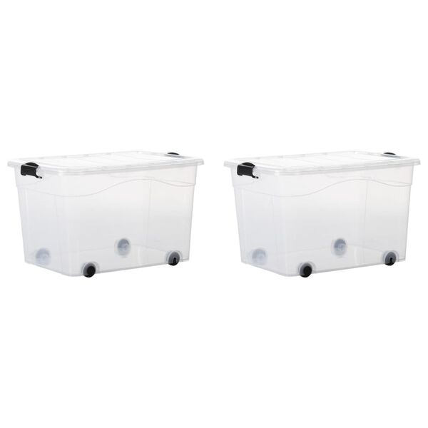 vidaXL Aufbewahrungsboxen mit Rollen & Deckel 2 Stk. Transparent 100 L
