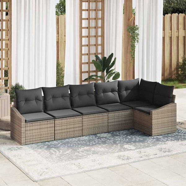 vidaXL Sofa Set mit Kissen 6 pcs Grau Poly-Rattan