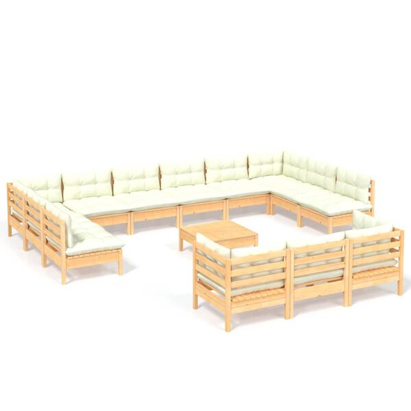 vidaXL 14-tlg. Garten-Lounge-Set mit Creme Kissen Kiefernholz